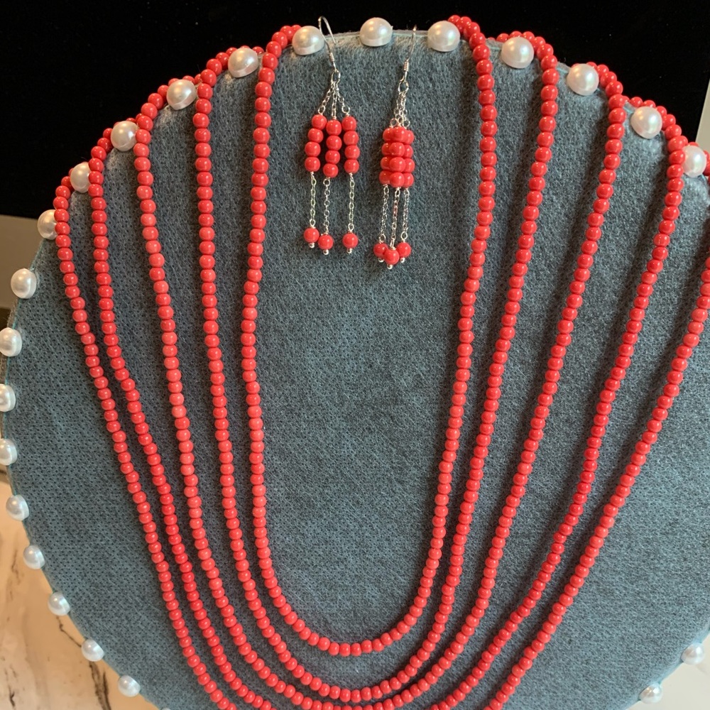 Coral Necklace & Earring Set
